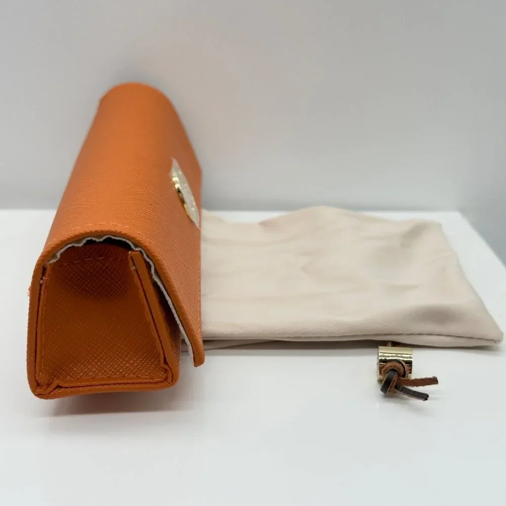 New Tory Burch Orange Small Eyeglasses Case with Cloth Pouch